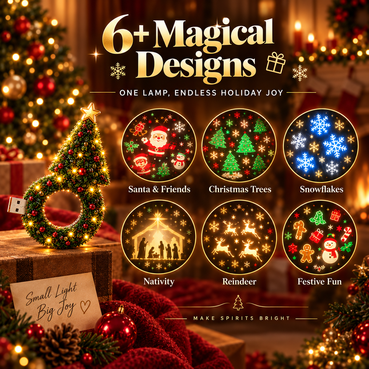 🔥Plug-&-Play HD Christmas Projector – 6 Festive Scenes