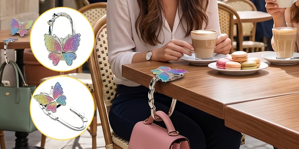 🔥Hot Sale 49% OFF🎁 Butterfly Foldable Handbag Hook – Stylish, Portable & Non-Slip Bag Hanger