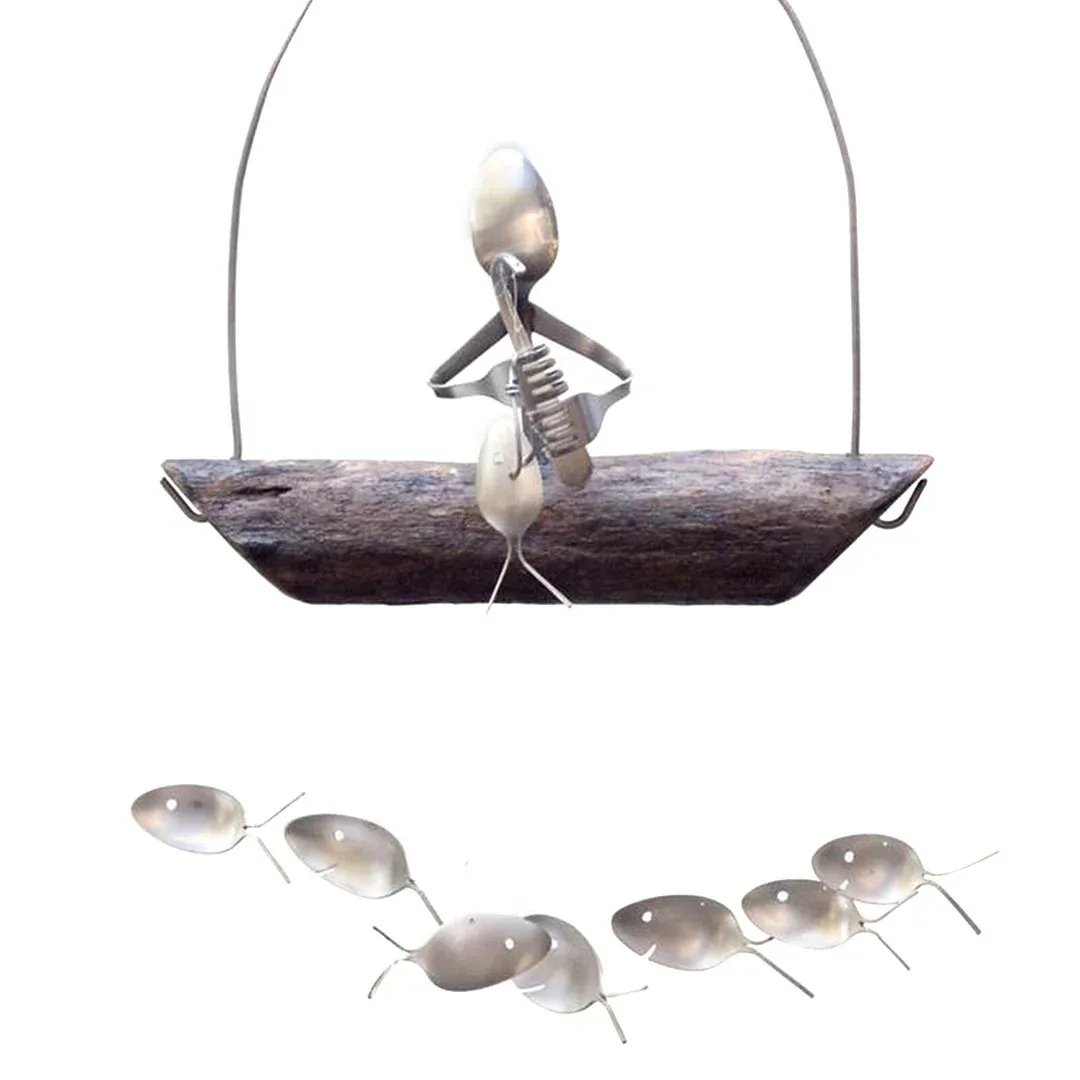🔥HOT SALE NOW 49% OFF 🎁  - ❤Handmade Fishing Man Spoon Fish Sculpture Wind Chime