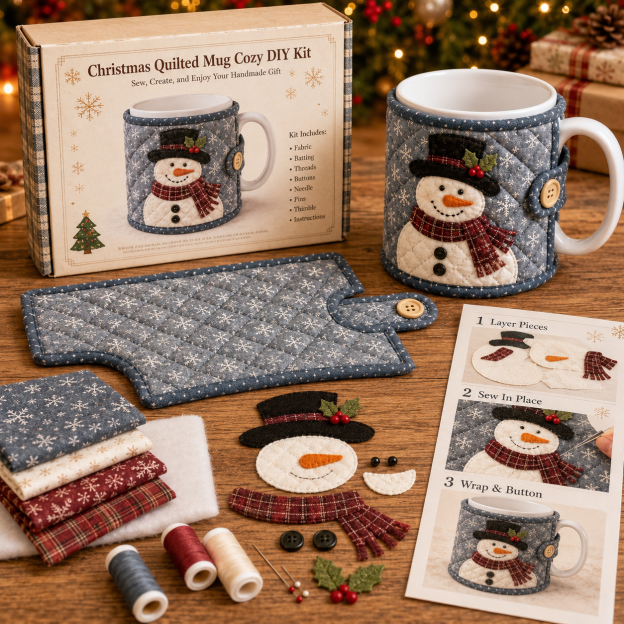🔥LAST DAY Promotion 49% OFF-Christmas Mug Cozy Sewing Kit – 6 Festive Appliqué Designs