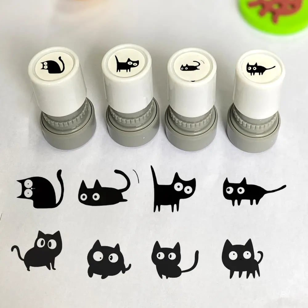 🔥Last Day Flash Sale- 49% OFF 🎁Cat Pattern Stamp, 5 Counts/set Round Self-inking Stamp