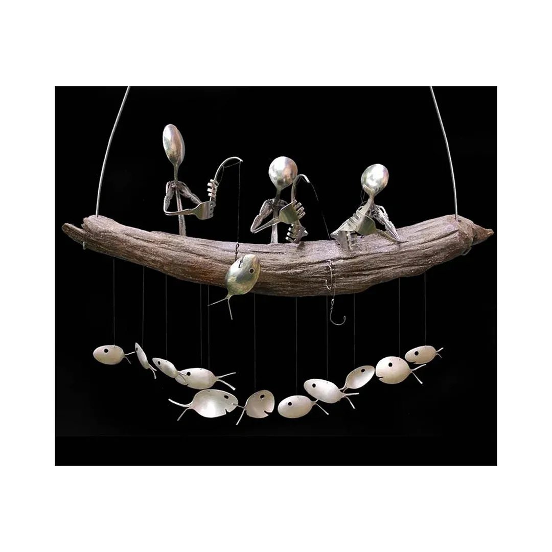 🔥HOT SALE NOW 49% OFF 🎁  - ❤Handmade Fishing Man Spoon Fish Sculpture Wind Chime