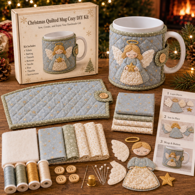 🔥LAST DAY Promotion 49% OFF-Christmas Mug Cozy Sewing Kit – 6 Festive Appliqué Designs