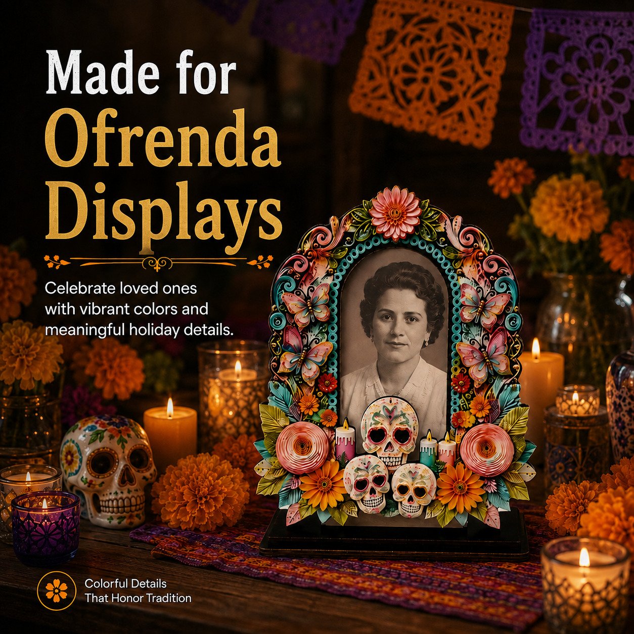 Día de los Muertos photo frame for ofrenda displays
