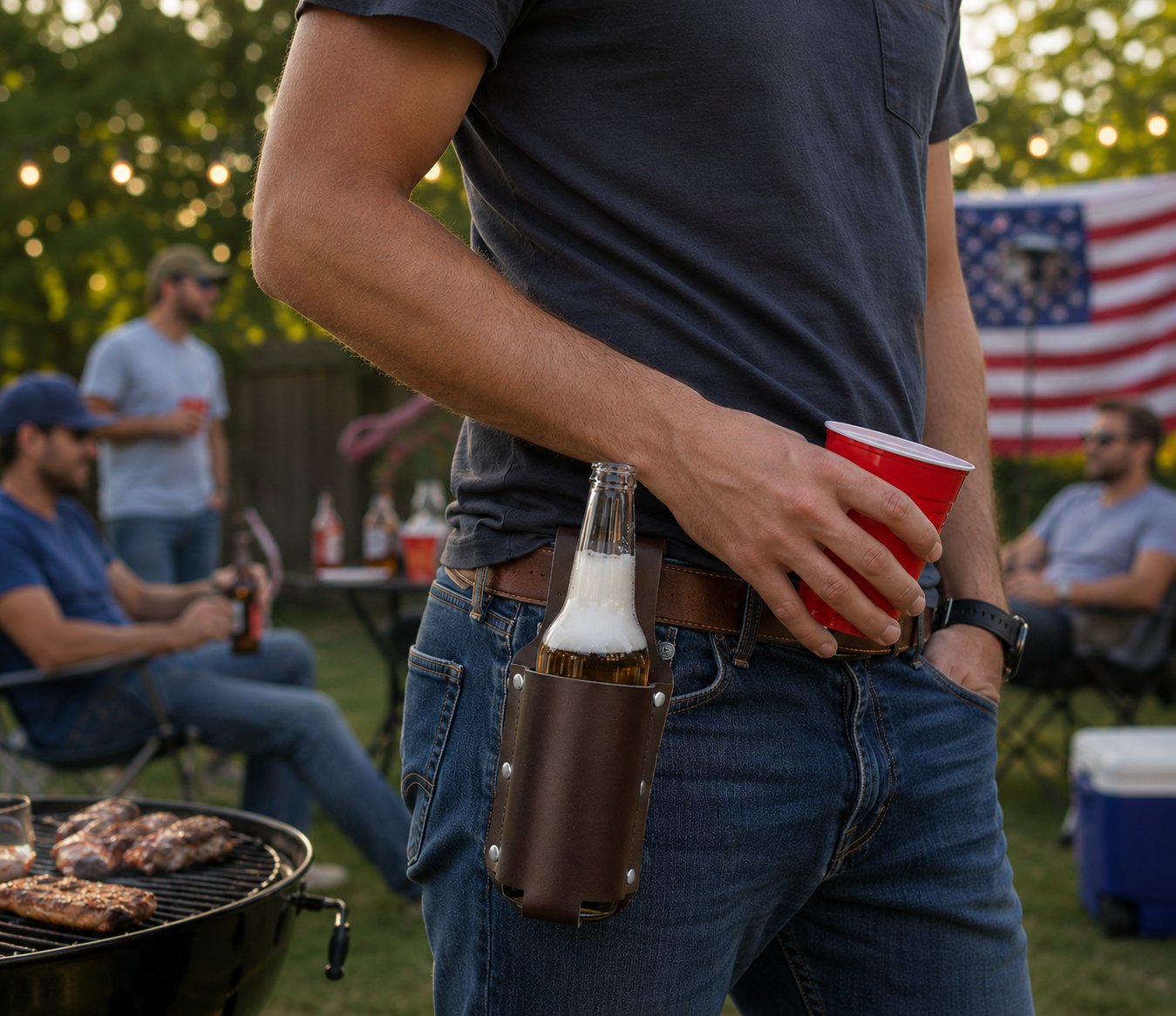🍺PortaBeer Belt Beer Bottle Leather Holster – 🥩Hands-Free Drink Waist Holder