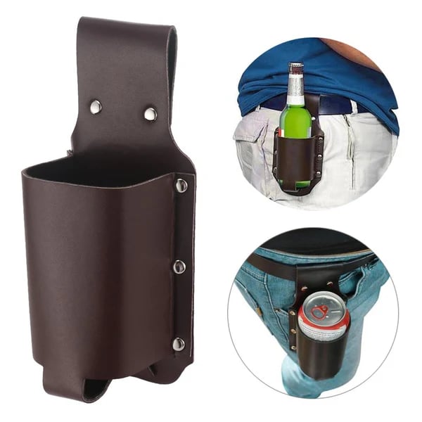 🍺PortaBeer Belt Beer Bottle Leather Holster – 🥩Hands-Free Drink Waist Holder