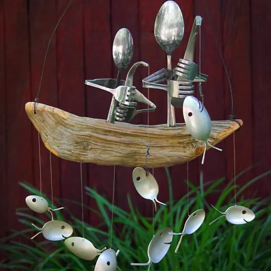 🔥HOT SALE NOW 49% OFF 🎁  - ❤Handmade Fishing Man Spoon Fish Sculpture Wind Chime