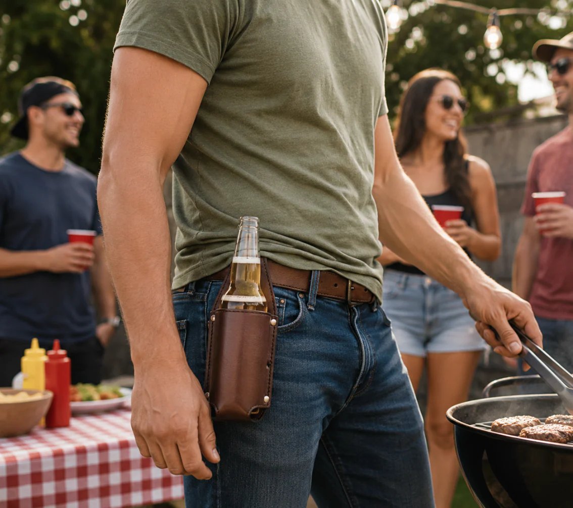 🍺PortaBeer Belt Beer Bottle Leather Holster – 🥩Hands-Free Drink Waist Holder