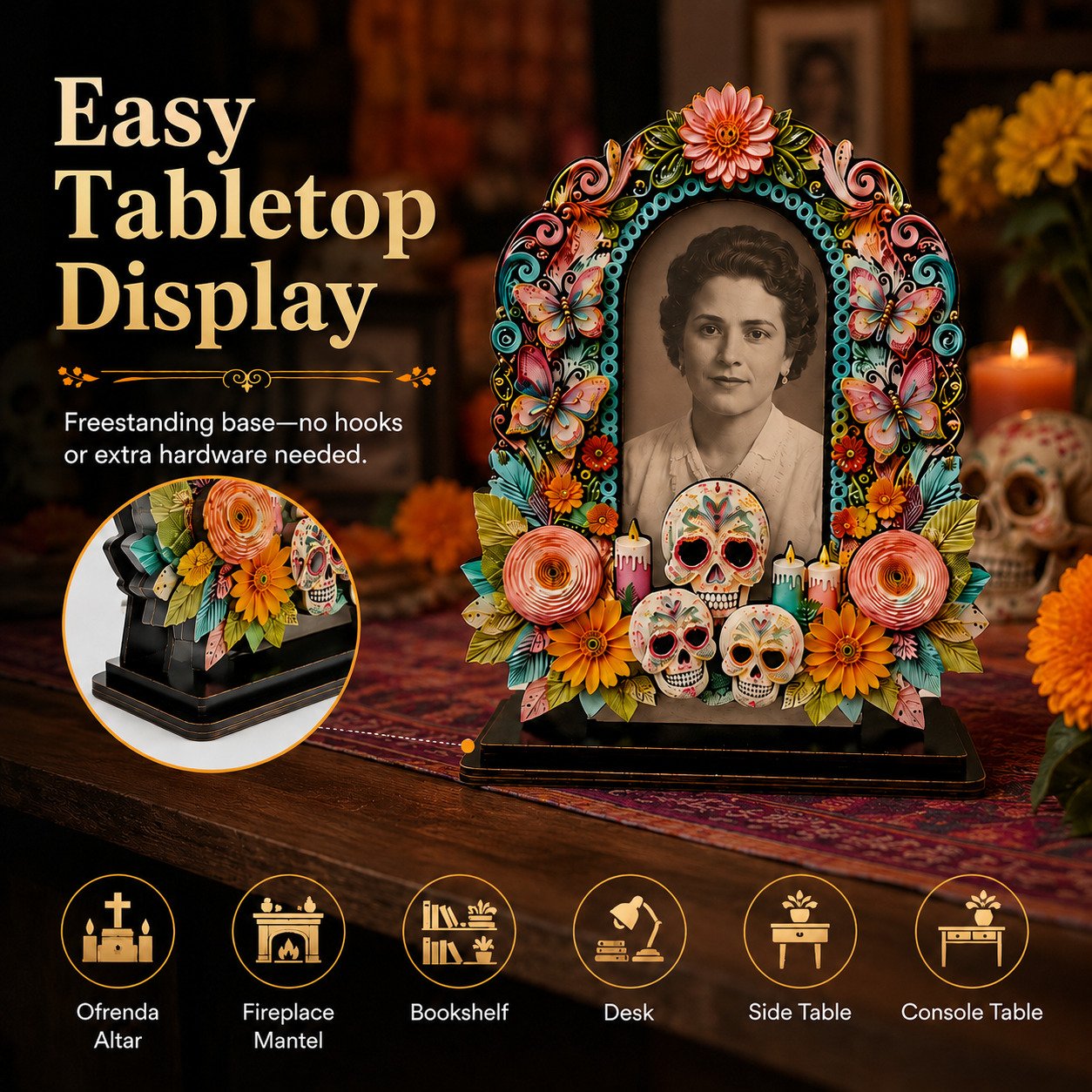 Freestanding Día de los Muertos tabletop photo display