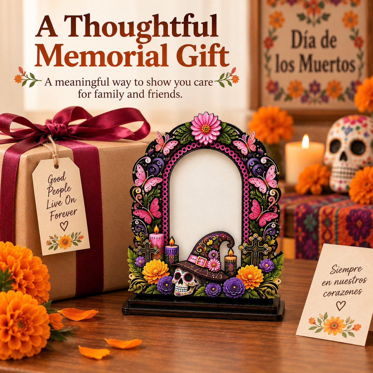 Thoughtful Día de los Muertos memorial photo frame gift