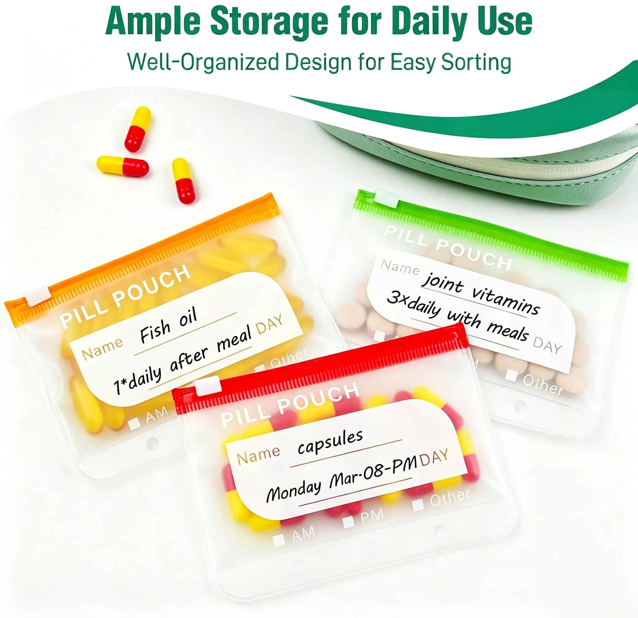 Color Coded Reusable Pill Pouches