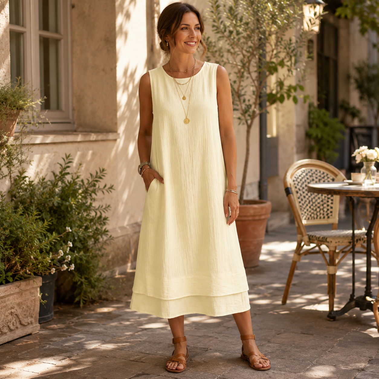 ☀️ Leicht durch den Sommer – Luftiges Midikleid mit Taschen & fließender Lagenoptik