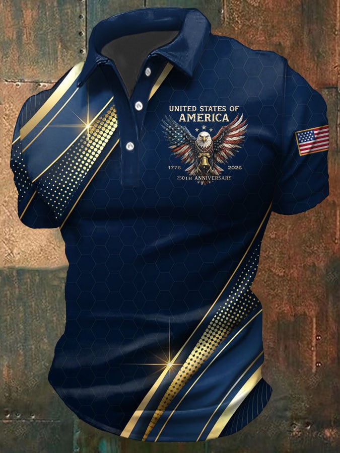 Men's American 250th Anniversary Print Casual Polo Shirt