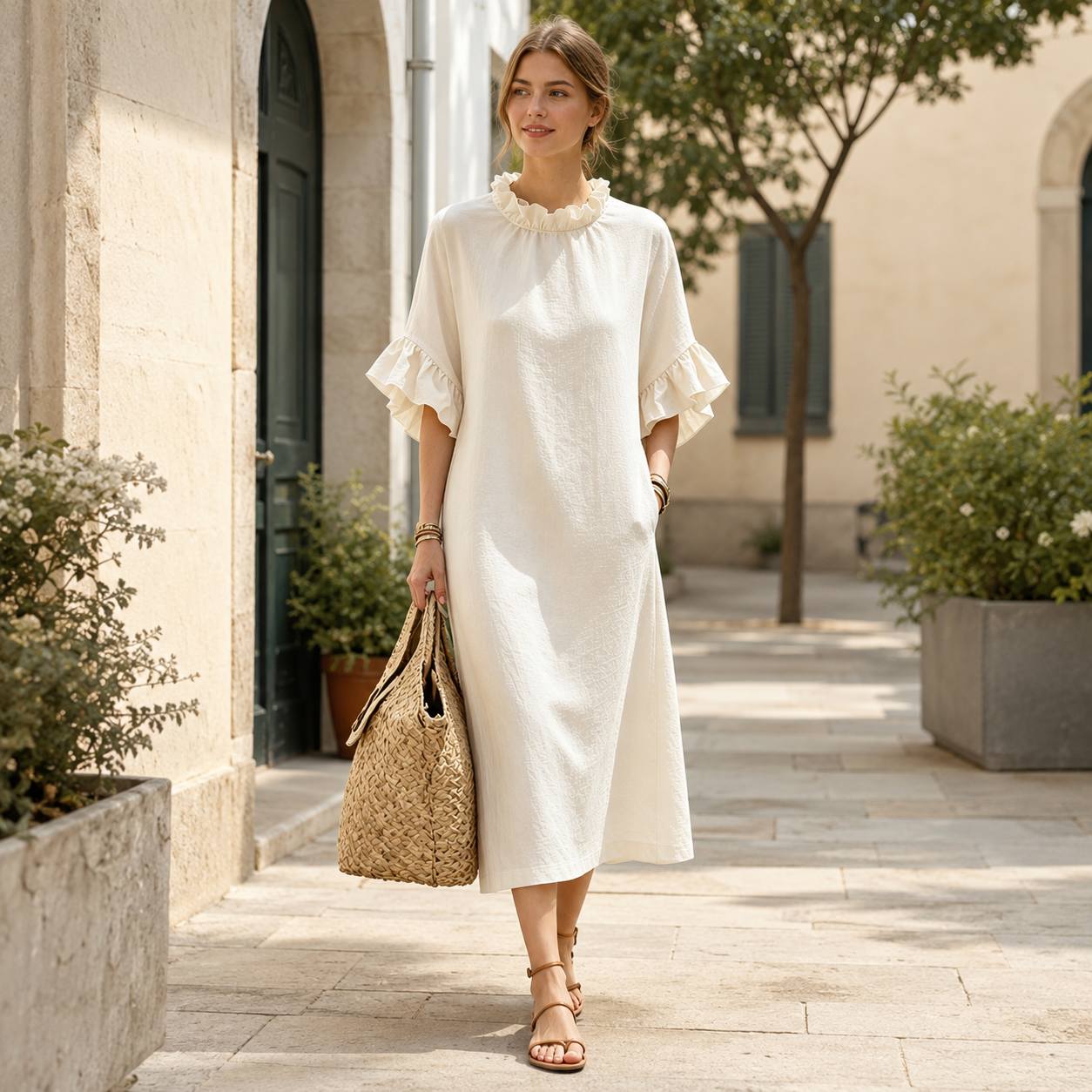 🌸 Luftig, feminin & elegant – Rüschenkleid mit Volantärmeln und entspannter Passform ✨