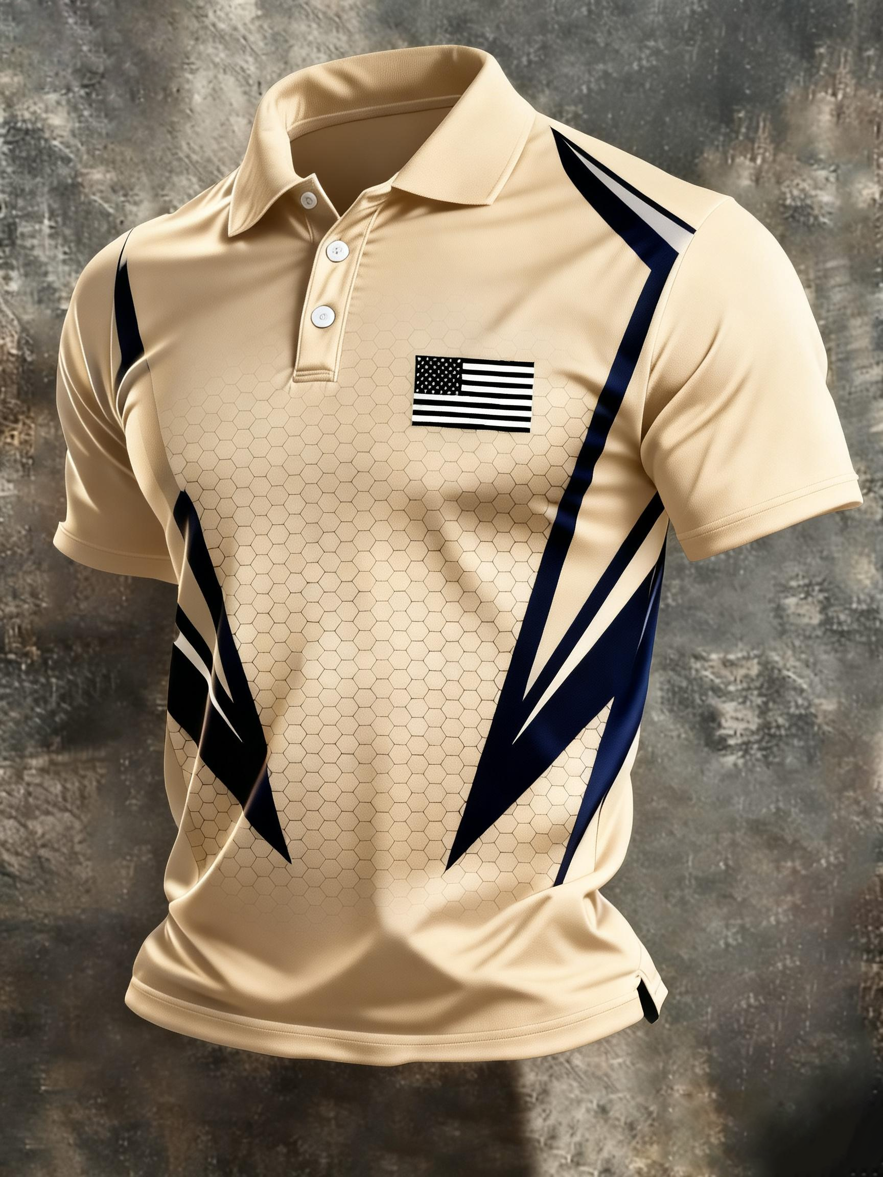 Men's Retro Patriot Color Block Polo Collar Short Sleeve