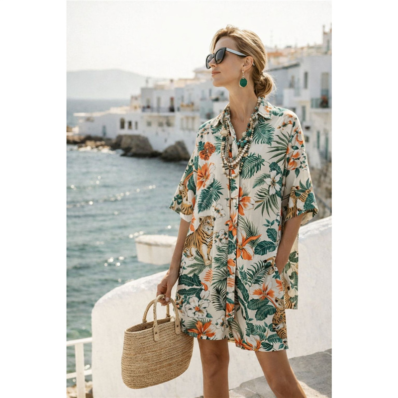 Ensemble chemise et short pour femme en coton et lin