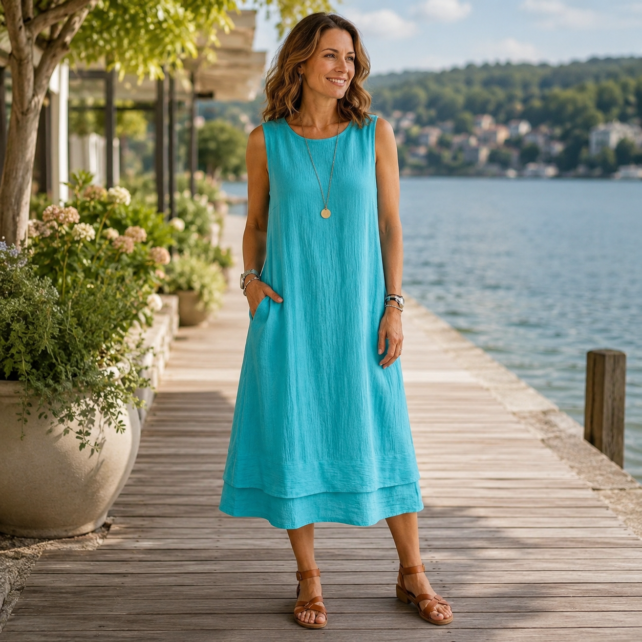 ☀️ Leicht durch den Sommer – Luftiges Midikleid mit Taschen & fließender Lagenoptik