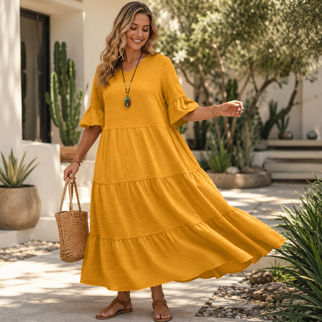 🌿 Leicht durch den Tag – Das feminine Stufenkleid mit fließender Weite & zeitlosem Charme
