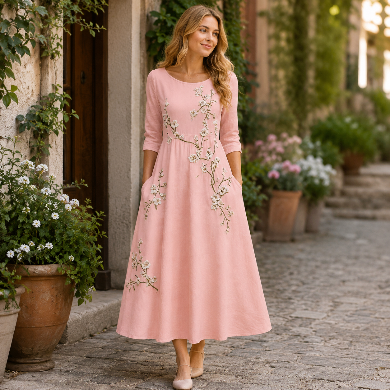 🌸 Florales Maxikleid mit femininer Passform – Stilvolle Leichtigkeit für jeden Anlass