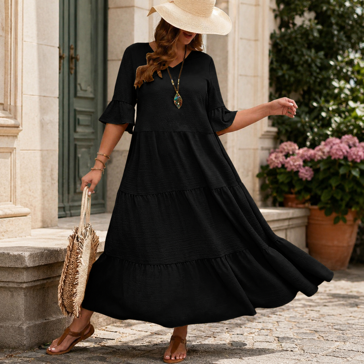 🌿 Leicht durch den Tag – Das feminine Stufenkleid mit fließender Weite & zeitlosem Charme