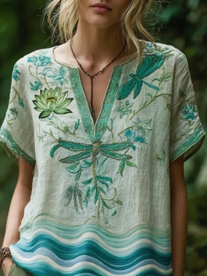 Bohemian style🔥Women's Printed V-Neck Short-Sleeve T-Shirt