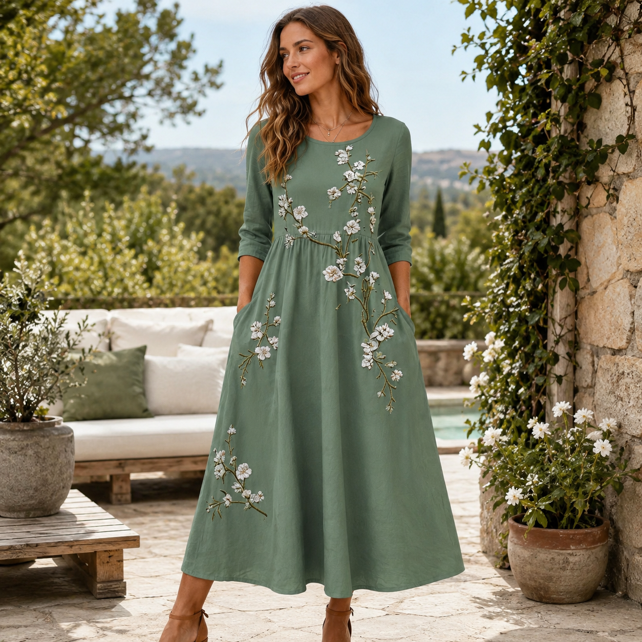 🌸 Florales Maxikleid mit femininer Passform – Stilvolle Leichtigkeit für jeden Anlass