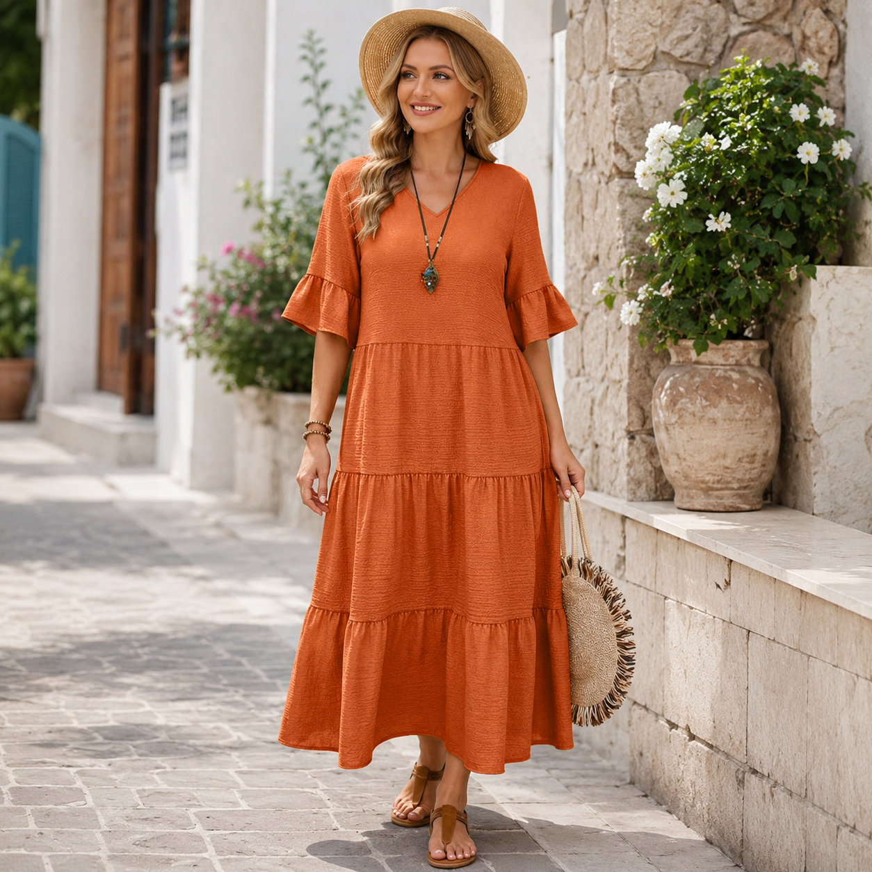🌿 Leicht durch den Tag – Das feminine Stufenkleid mit fließender Weite & zeitlosem Charme