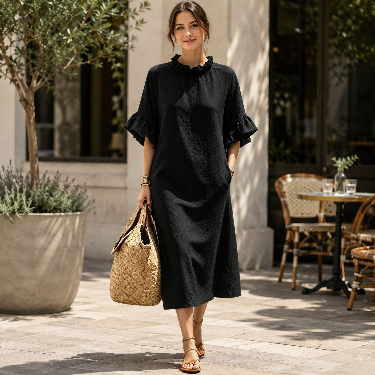 🌸 Luftig, feminin & elegant – Rüschenkleid mit Volantärmeln und entspannter Passform ✨