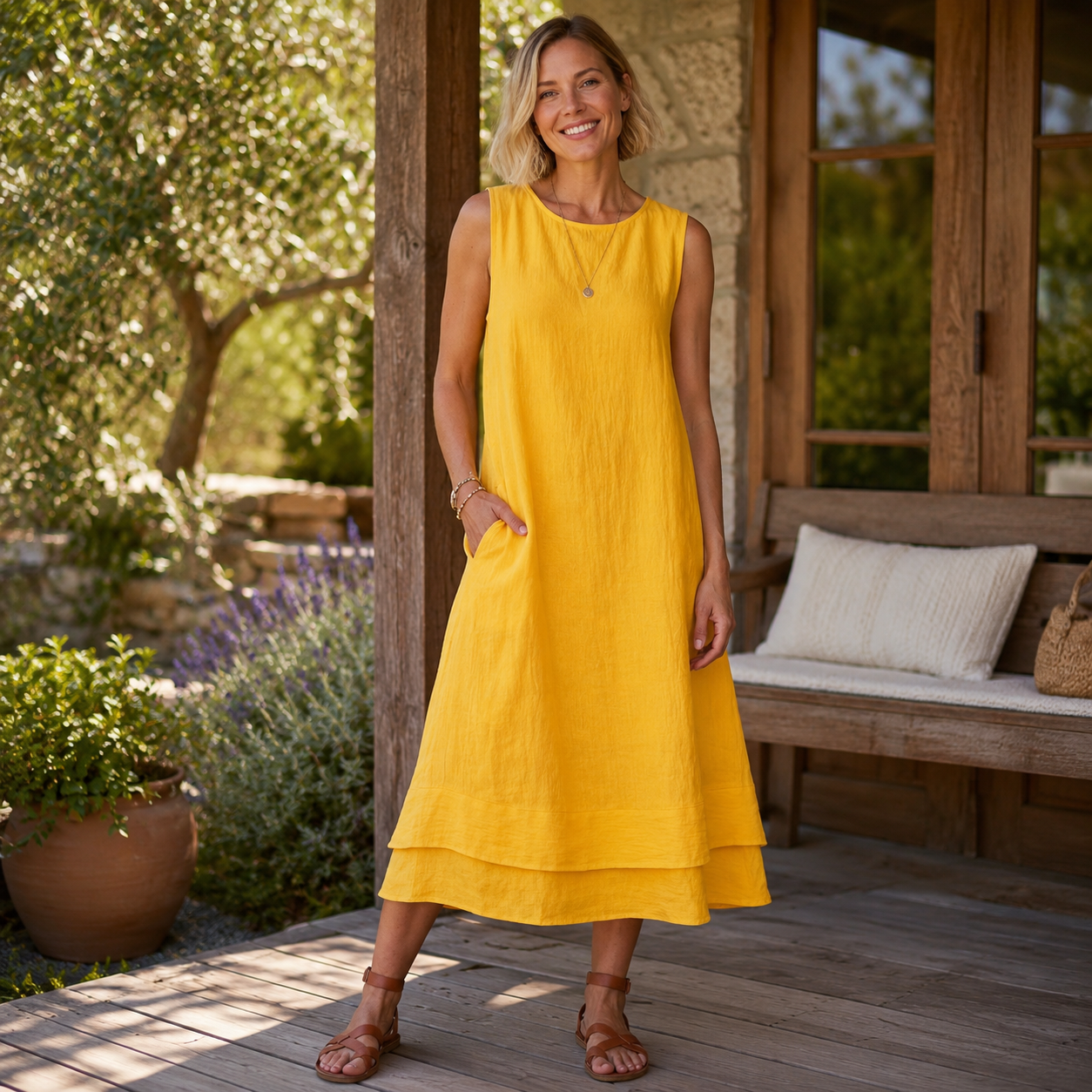 ☀️ Leicht durch den Sommer – Luftiges Midikleid mit Taschen & fließender Lagenoptik