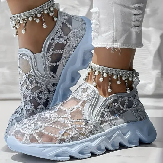 Casual Sneakers met Mesh-borduursel voor dames - Stijl ontmoet ultiem comfort! 👟✨