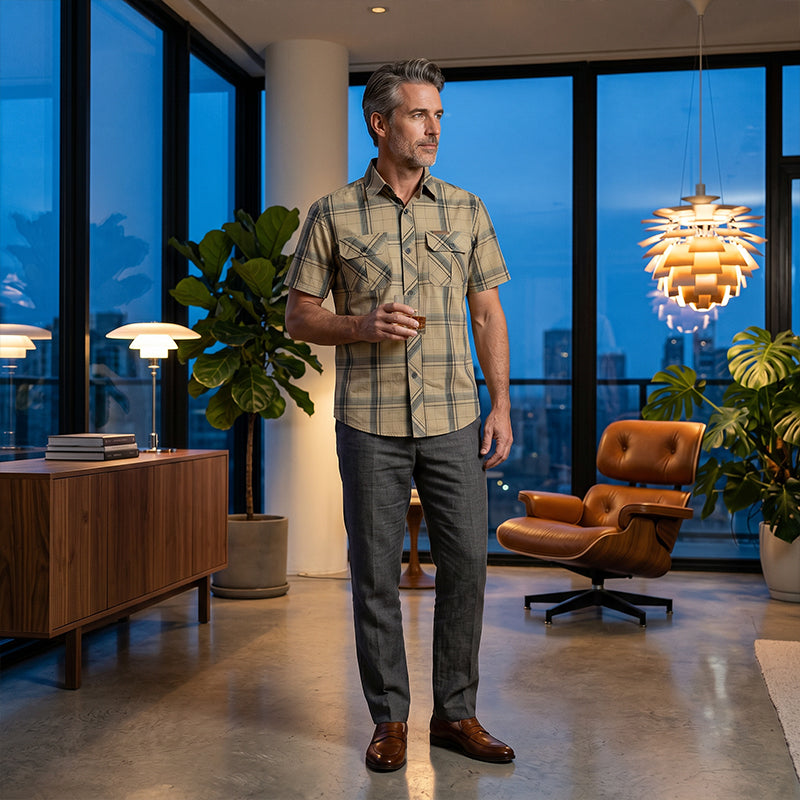 👔 TIJDELIJK 70% KORTING! 🍂 Heren Casual Geruit Korte Mouw Overhemd – Klassiek Patroon, Relaxte Pasvorm, Ademend Comfort ✨