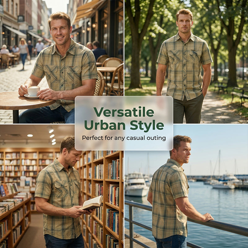 👔 TIJDELIJK 70% KORTING! 🍂 Heren Casual Geruit Korte Mouw Overhemd – Klassiek Patroon, Relaxte Pasvorm, Ademend Comfort ✨
