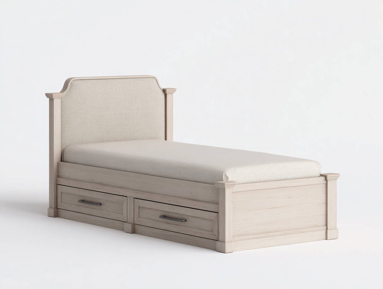 Camas individuales madera con 2 cajones 200x100x90 cm color beige - diseño clásico para dormitorio-Altozidecor