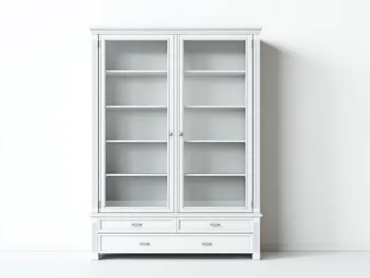 Vitrinas madera y vidrio 120x45x200 cm blanco almacenaje clásico con puertas y cajones-Altozidecor