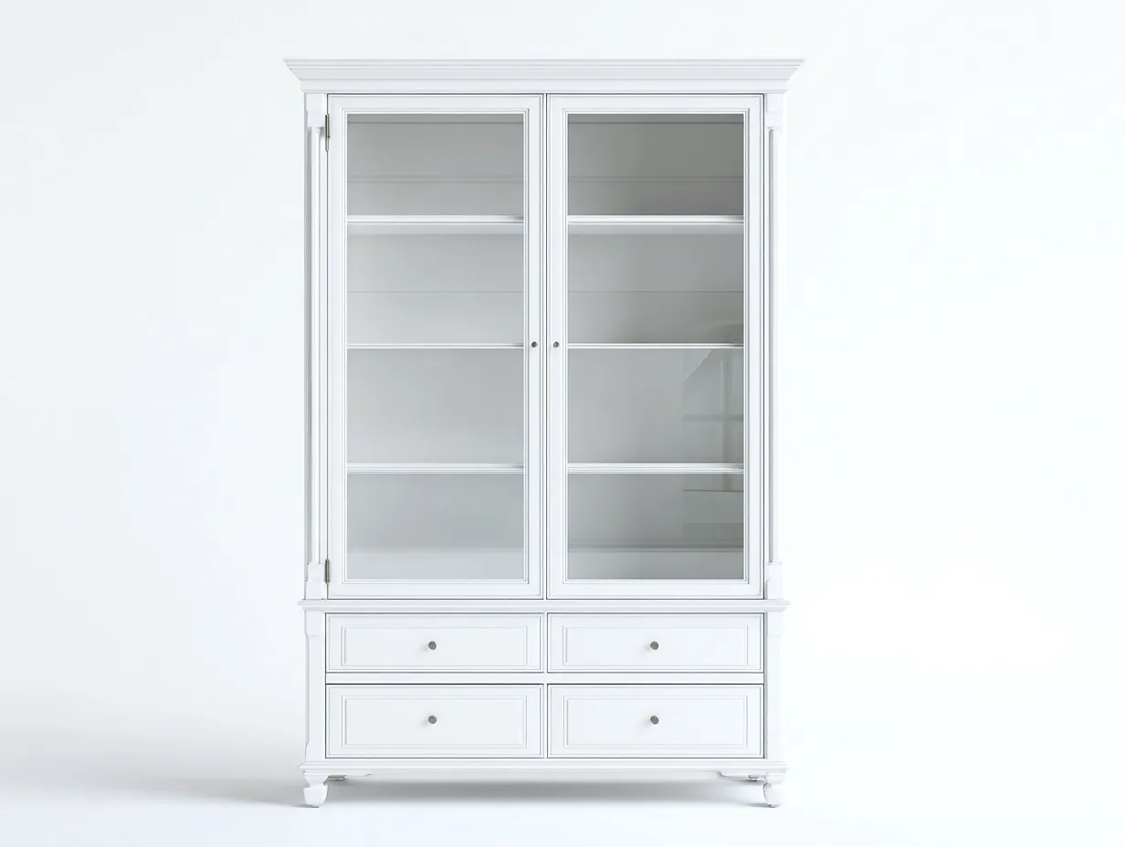 Vitrina de madera con puertas de vidrio y almacenamiento 110x45x200 cm blanco - diseño elegante salón-Altozidecor