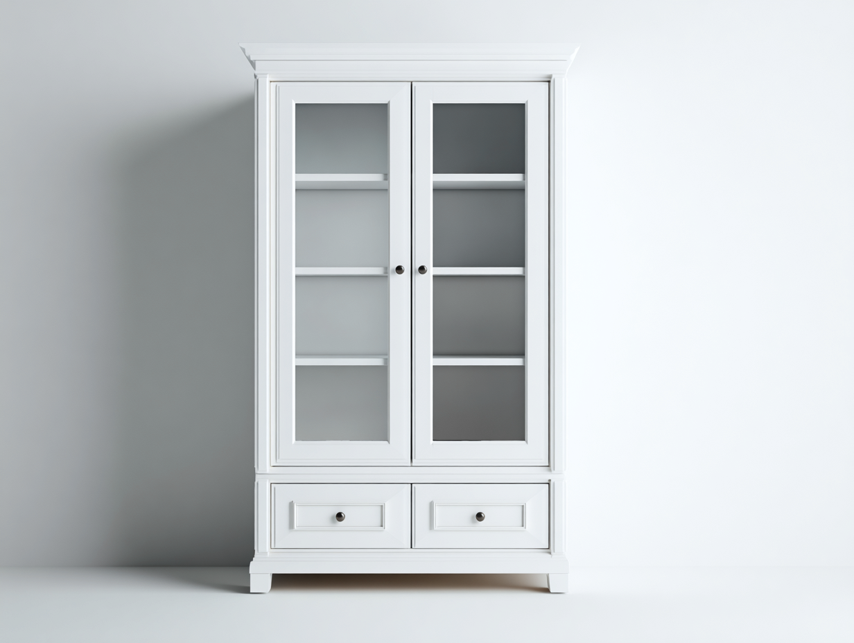 Vitrinas madera 2 puertas con 2 cajones 90x40x190 cm color blanco - diseño clásico para salón-Altozidecor