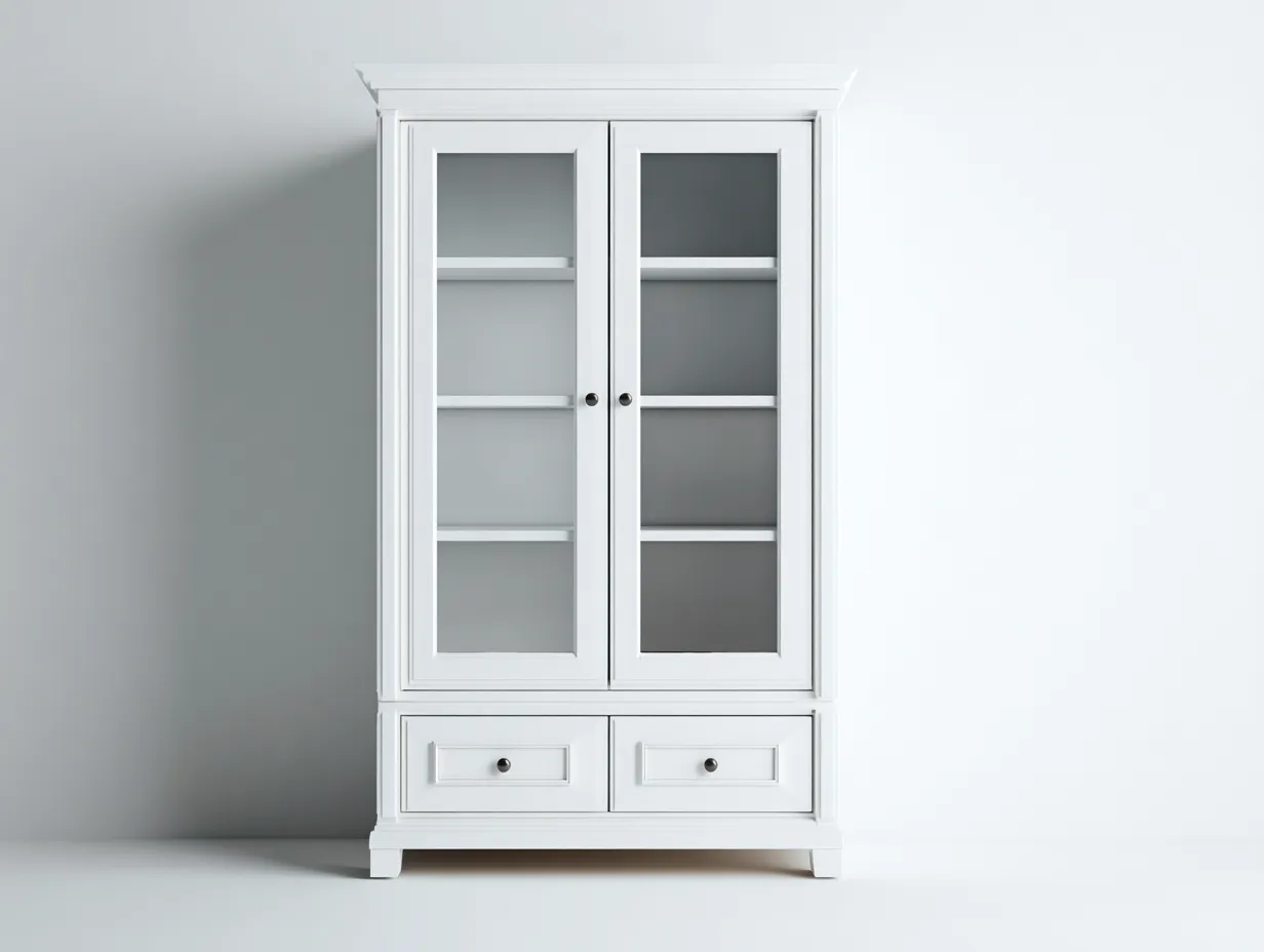 Vitrinas madera 2 puertas con 2 cajones 90x40x190 cm color blanco - diseño clásico para salón-Altozidecor