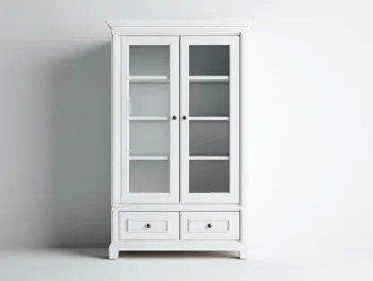 Vitrinas madera 2 puertas con 2 cajones 90x40x190 cm color blanco - diseño clásico para salón-Altozidecor