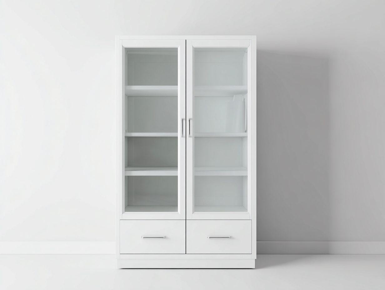 Vitrinas madera 2 puertas con 2 cajones 80x35x180 cm color blanco - diseño moderno para salón-Altozidecor