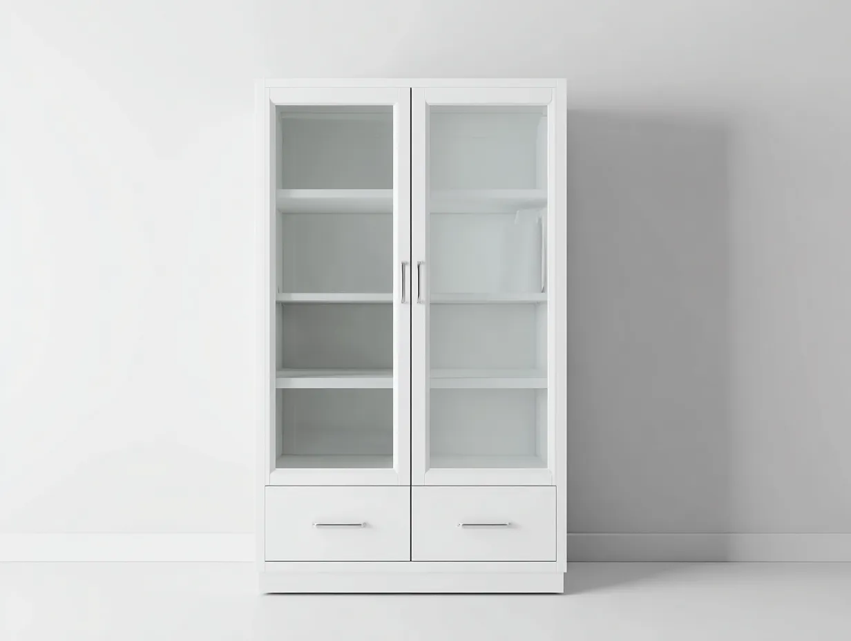 Vitrinas madera 2 puertas con 2 cajones 80x35x180 cm color blanco - diseño moderno para salón-Altozidecor