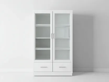 Vitrinas madera 2 puertas con 2 cajones 80x35x180 cm color blanco - diseño moderno para salón-Altozidecor