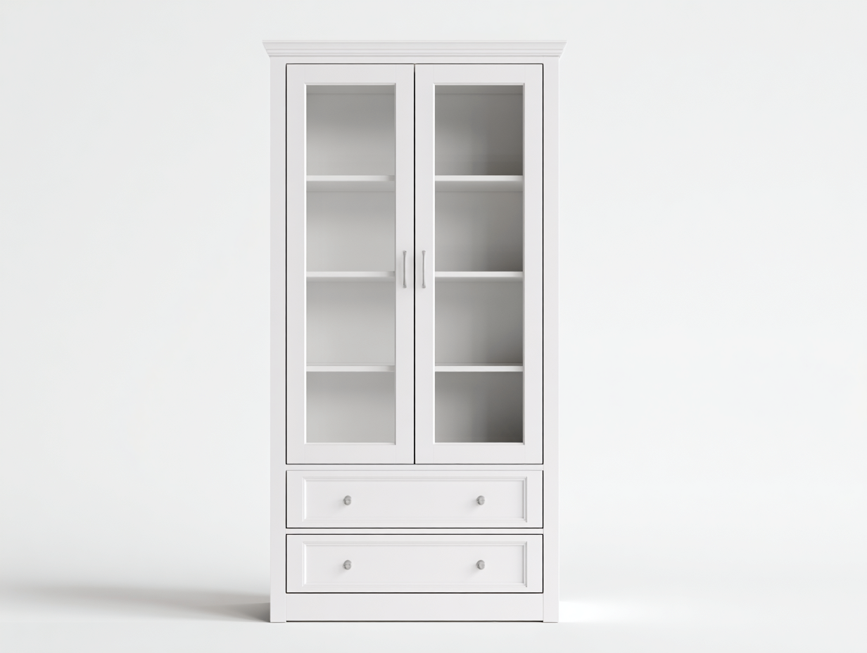 Vitrina de madera con puertas de vidrio y almacenamiento 90x40x190 cm blanco - diseño clásico salón-Altozidecor