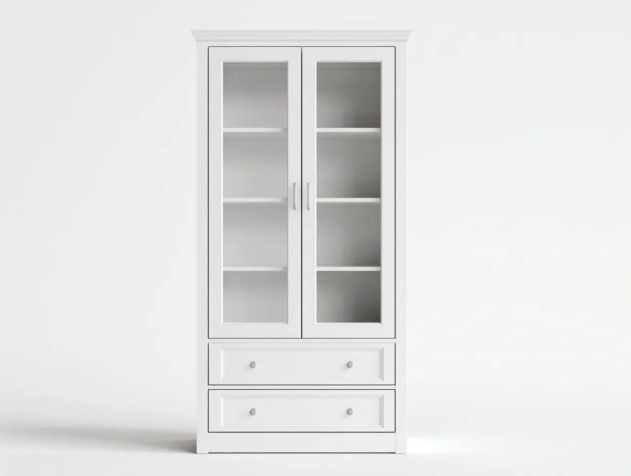 Vitrina de madera con puertas de vidrio y almacenamiento 90x40x190 cm blanco - diseño clásico salón-Altozidecor