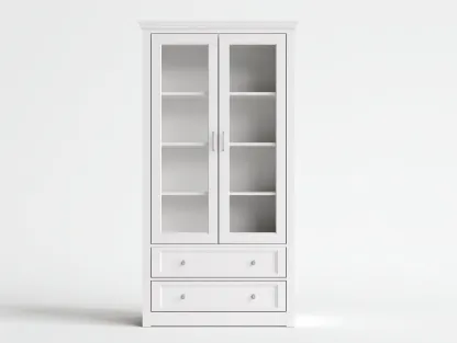 Vitrina de madera con puertas de vidrio y almacenamiento 90x40x190 cm blanco - diseño clásico salón-Altozidecor