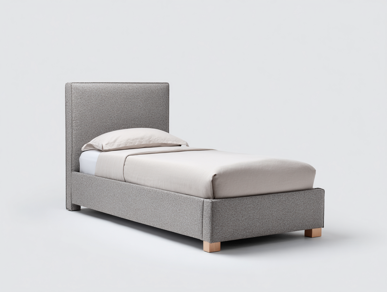 Camas individuales de tela y madera 200x90x100 cm - gris - diseño moderno minimalista-Altozidecor