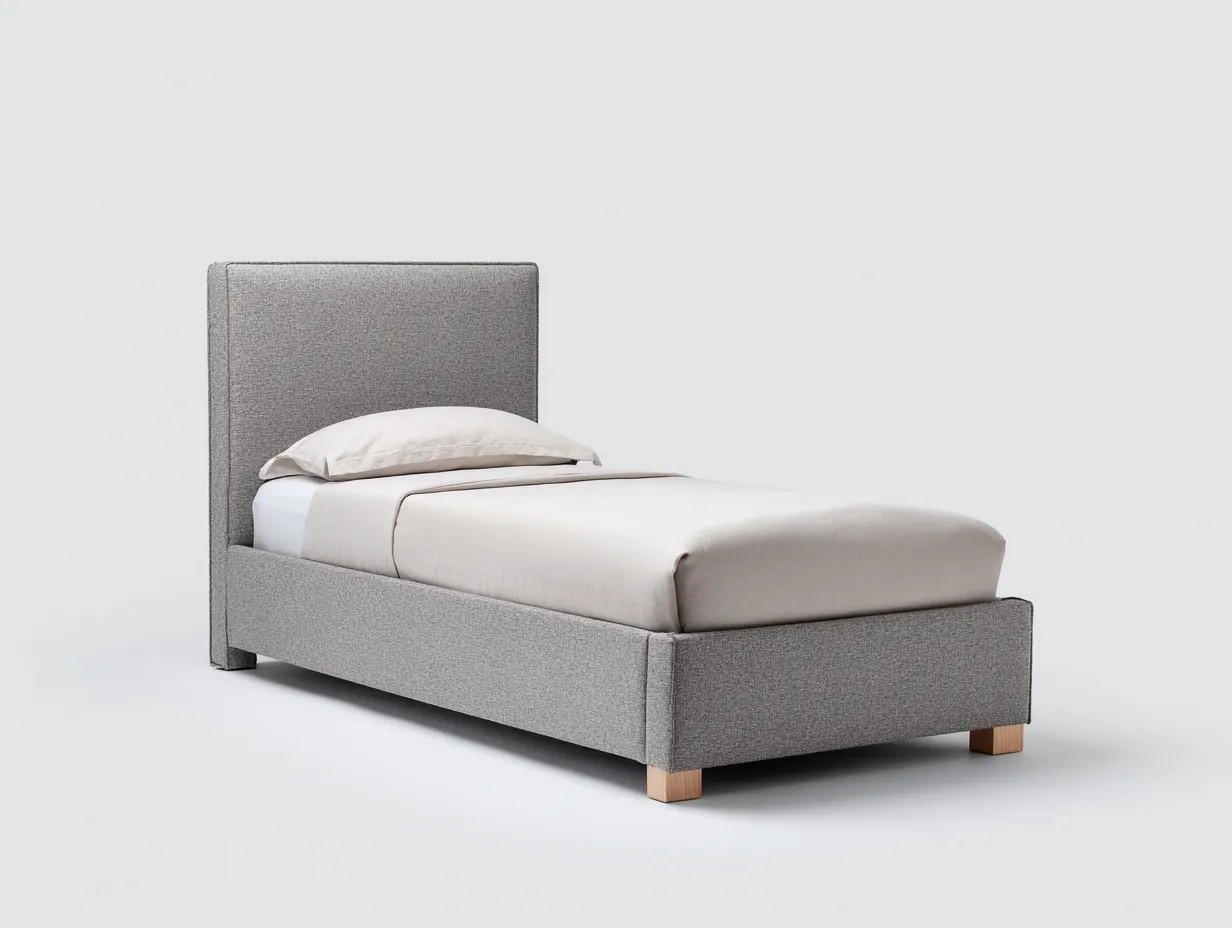 Camas individuales de tela y madera 200x90x100 cm - gris - diseño moderno minimalista-Altozidecor