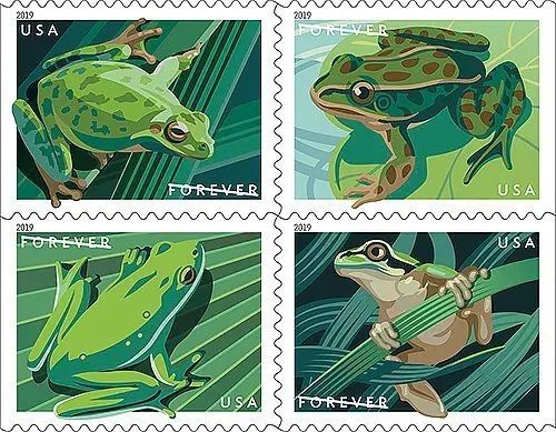 2019 USPS Frogs Forever First Class Postage Stamps