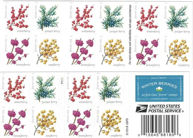 2019 USPS Winter Berries First Class Forever Postage Stamps