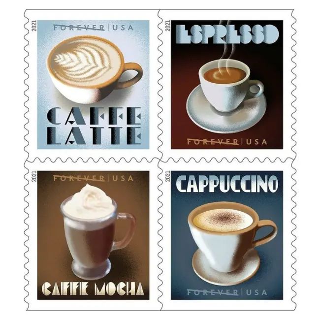 2021 USPS Espresso Drinks Forever Coffee Stamps