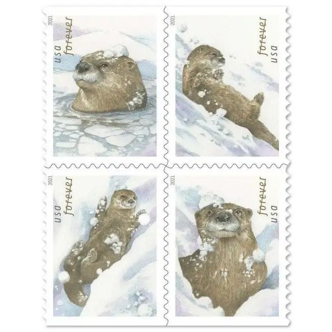 2021 USPS Otters in Snow Forever Postage Stamps
